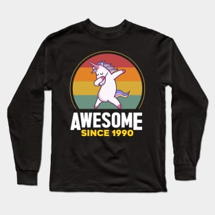 Unicorn Cute, Awesome Since 1990, Born In 1990 Birthday Long Sleeve T-Shirt